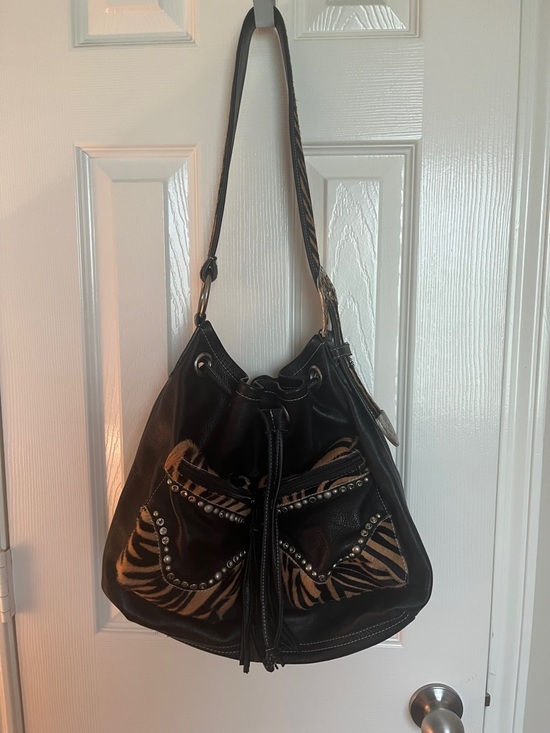 Leatherrock Handbags - Rainstar Ranch Leatherrock USA Zebra Drawstring Purse